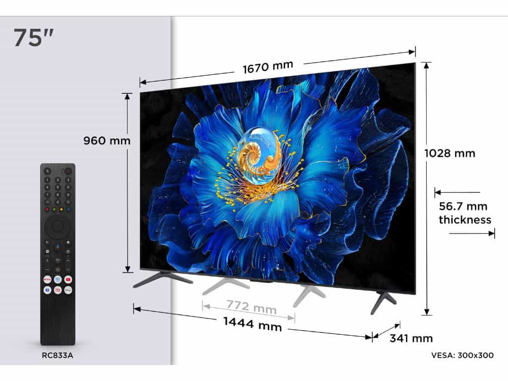 Televizor TCL 75C6KS/QLED-Mini LED/75"/4K UHD/60Hz/Google TV/crna