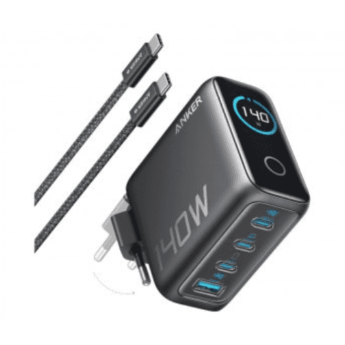 ANKER 140W GaN 4-porta (3x USB-C, 1x USB-A) Zidni punjač sa USB-C M/M pletenim kablom